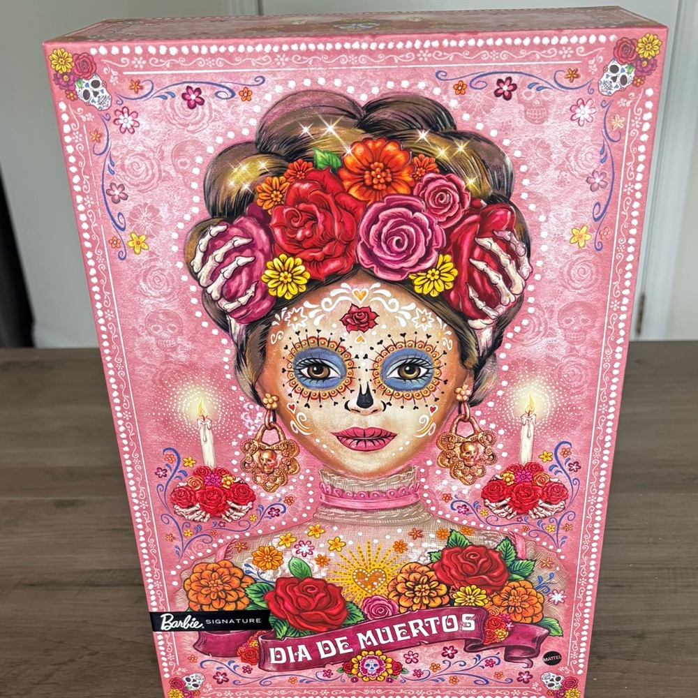 Barbie Dia de Muertos Doll with Pink and Red Floral Accents